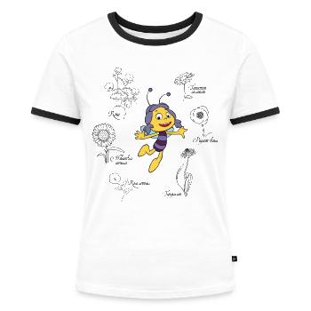 Biene Maja Wanderbiene Wanda Blumen - Frauen Kontrast-T-Shirt - Weiß/Schwarz - Vorne - Selfina (174cm)