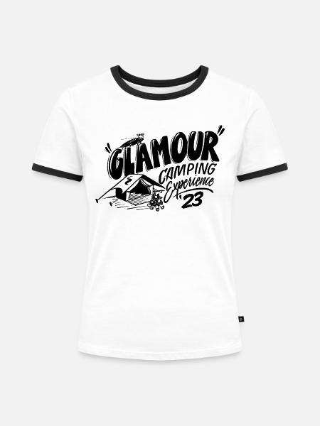 Glamour Camping 23 - Frauen Kontrast-T-Shirt - Weiß/Schwarz