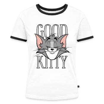 Tom Und Jerry Tom Good Kitty - Frauen Kontrast-T-Shirt - Weiß/Schwarz - Vorne - Selfina (174cm)