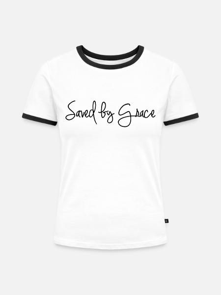 Saved by Grace - Frauen Kontrast-T-Shirt - Weiß/Schwarz