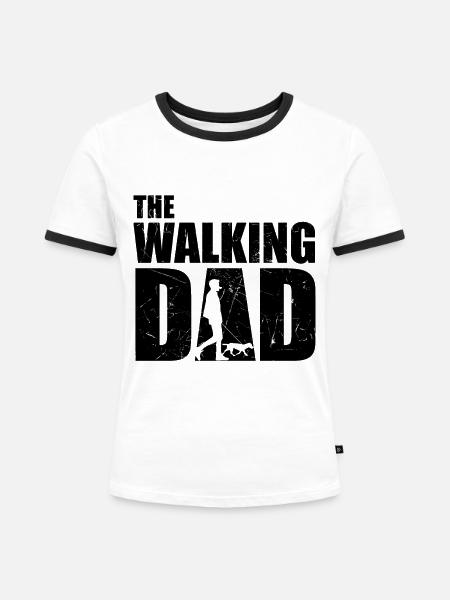 Hundhalter The Walking Dad - Frauen Kontrast-T-Shirt - Weiß/Schwarz