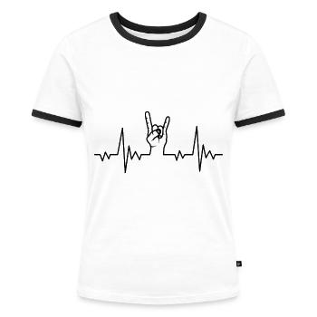 Heavy Metal Herzschlag - Frauen Kontrast-T-Shirt - Weiß/Schwarz - Vorne - Selfina (174cm)