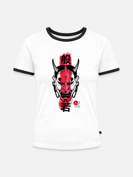 Hannya Maske - Frauen Kontrast-T-Shirt - Weiß/Schwarz