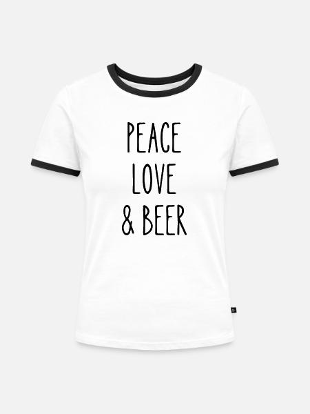 Frieden Liebe und Pizza - Frauen Kontrast-T-Shirt - Weiß/Schwarz