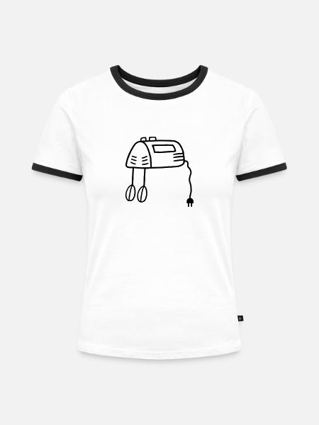 Mixer / Quirl mit Stecker - Frauen Kontrast-T-Shirt - Weiß/Schwarz