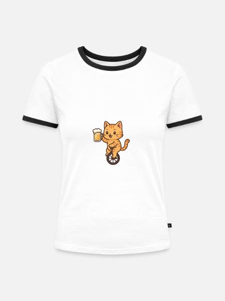 Einrad Bier Kätzchen - Frauen Kontrast-T-Shirt - Weiß/Schwarz