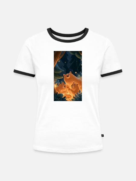 Lagerfeuer Bärenfreundschaft - Frauen Kontrast-T-Shirt - Weiß/Schwarz