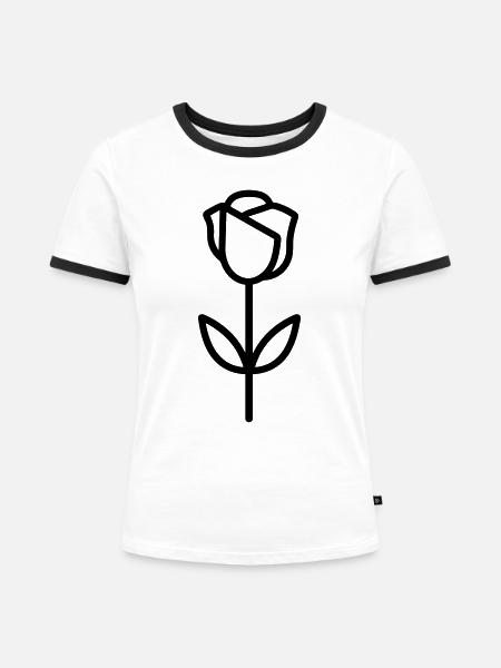 Rosa Blume - Frauen Kontrast-T-Shirt - Weiß/Schwarz