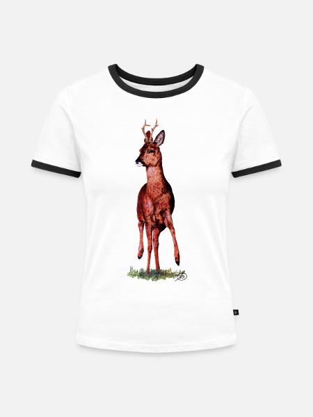 Rehbock stolz - Frauen Kontrast-T-Shirt - Weiß/Schwarz
