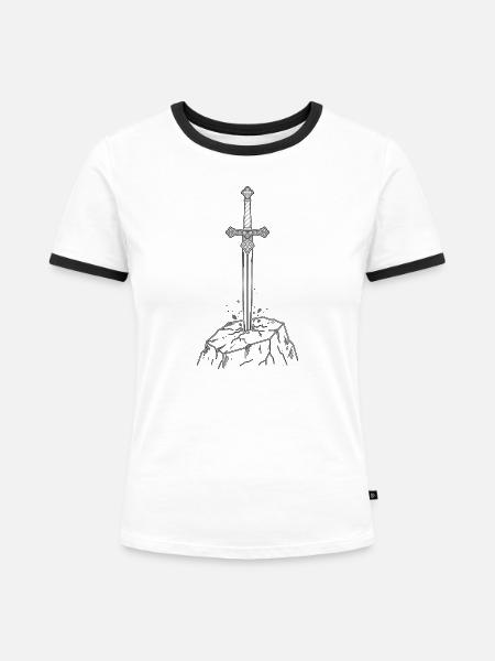 Schwert im Stein Ritterschwert - Frauen Kontrast-T-Shirt - Weiß/Schwarz