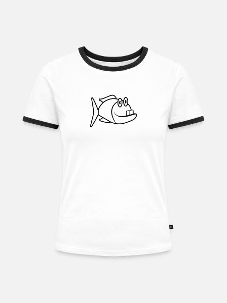 witziger Fisch - Frauen Kontrast-T-Shirt - Weiß/Schwarz
