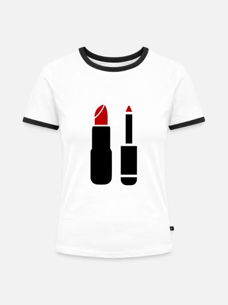 Make Up Kosmetik - Frauen Kontrast-T-Shirt - Weiß/Schwarz