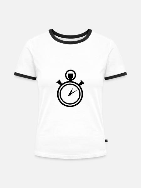 Uhr - Frauen Kontrast-T-Shirt - Weiß/Schwarz