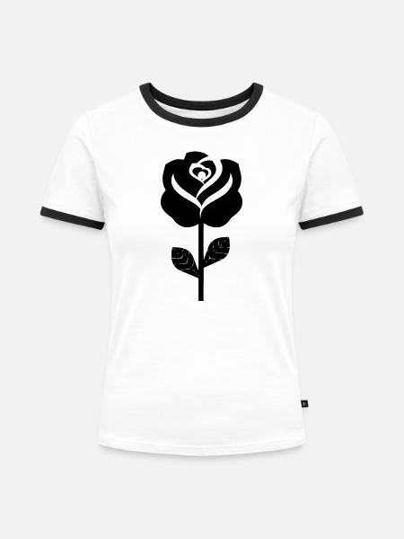 Schwarze Rose - Frauen Kontrast-T-Shirt - Weiß/Schwarz