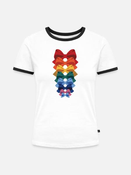 Bunte Schleifen Regenbogen Vielfalt - Frauen Kontrast-T-Shirt - Weiß/Schwarz