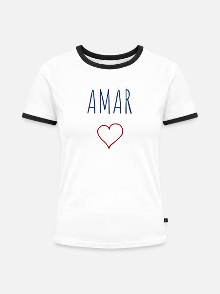 AMAR corazón - Frauen Kontrast-T-Shirt - Weiß/Schwarz
