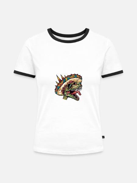 Dinosaurier stegosaurus Sombrero - Frauen Kontrast-T-Shirt - Weiß/Schwarz