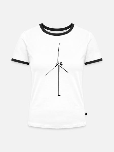 Windrad - Frauen Kontrast-T-Shirt - Weiß/Schwarz