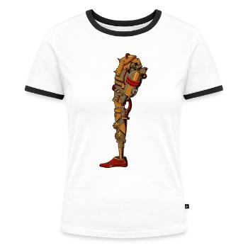 Steampunk Prothese - Frauen Kontrast-T-Shirt - Weiß/Schwarz - Vorne - Selfina (174cm)