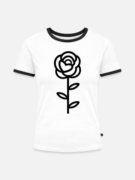 Rosa Blume - Frauen Kontrast-T-Shirt - Weiß/Schwarz