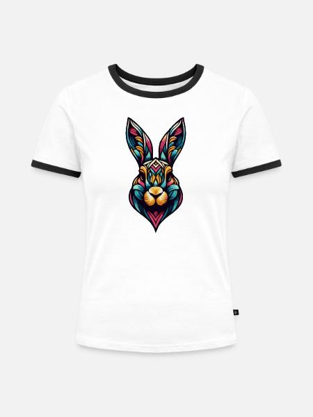 Kaleidoskop-Kaninchen - Frauen Kontrast-T-Shirt - Weiß/Schwarz