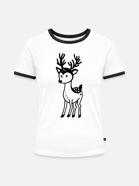 Hirsch - Frauen Kontrast-T-Shirt - Weiß/Schwarz