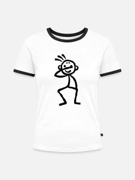 Dabbing Stickman Stich Figure - Frauen Kontrast-T-Shirt - Weiß/Schwarz