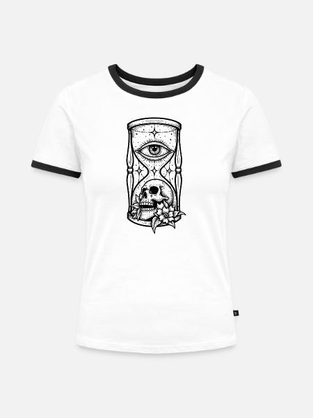 Stundenglas-Schädel-Augen-Spook-Tattoo - Frauen Kontrast-T-Shirt - Weiß/Schwarz