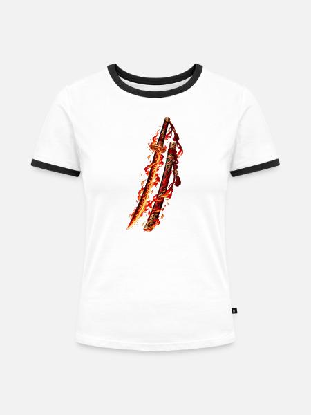 Crimson Inferno Katana - Frauen Kontrast-T-Shirt - Weiß/Schwarz