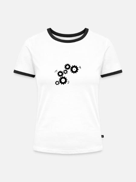 zahnrad - Frauen Kontrast-T-Shirt - Weiß/Schwarz