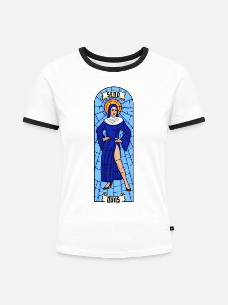 NONNEN SENDEN - Frauen Kontrast-T-Shirt - Weiß/Schwarz