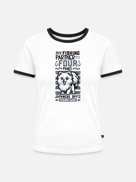 Angeln und Japan-Spitz - Frauen Kontrast-T-Shirt - Weiß/Schwarz