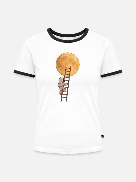 Astronautenleiter zum Mond - Frauen Kontrast-T-Shirt - Weiß/Schwarz
