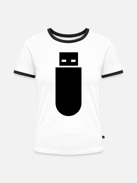USB-Stick - Frauen Kontrast-T-Shirt - Weiß/Schwarz