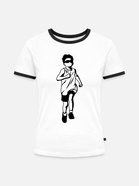 Laufendes Kind - Frauen Kontrast-T-Shirt - Weiß/Schwarz