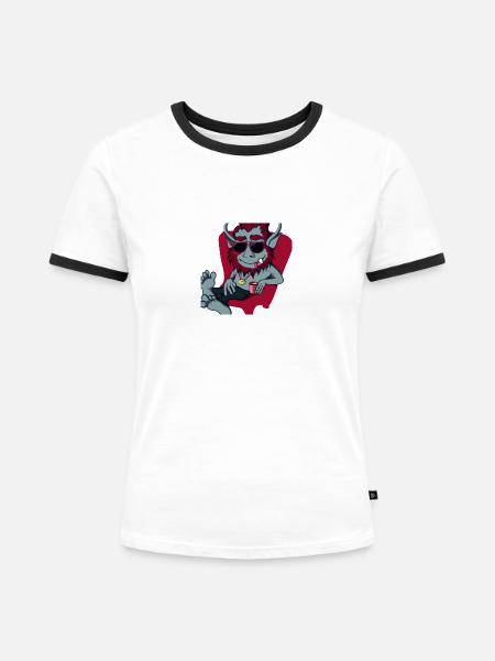 Krampus Percht Teufel 2304 - Frauen Kontrast-T-Shirt - Weiß/Schwarz