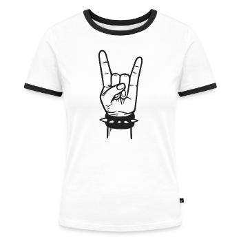 Metal-Metal-Musik-Zeichenhörner - Frauen Kontrast-T-Shirt - Weiß/Schwarz - Vorne - Selfina (174cm)