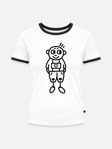 Bayer in Lederhose - - Frauen Kontrast-T-Shirt - Weiß/Schwarz