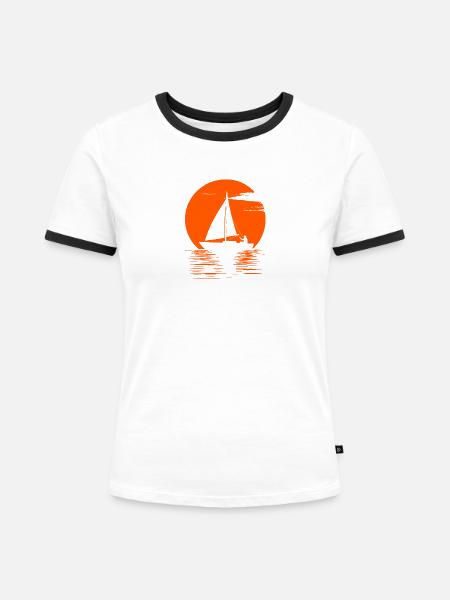 Segelboot Motiv - Frauen Kontrast-T-Shirt - Weiß/Schwarz