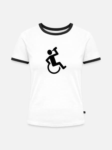 Rollstuhl - Frauen Kontrast-T-Shirt - Weiß/Schwarz
