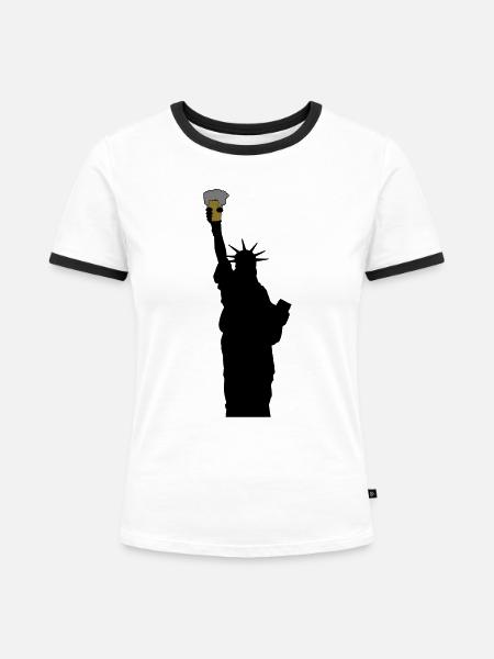 freiheitsstatue mit bierglas - Frauen Kontrast-T-Shirt - Weiß/Schwarz