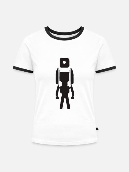 Roboter stilisiert - Frauen Kontrast-T-Shirt - Weiß/Schwarz