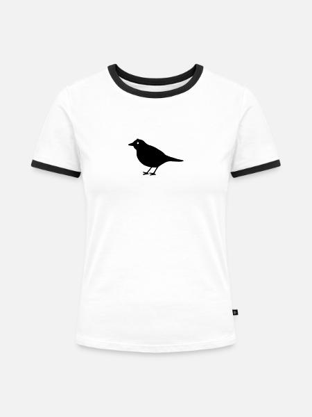 Vogel/Drossel - Frauen Kontrast-T-Shirt - Weiß/Schwarz