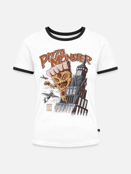 Pizza-Monster - Frauen Kontrast-T-Shirt - Weiß/Schwarz