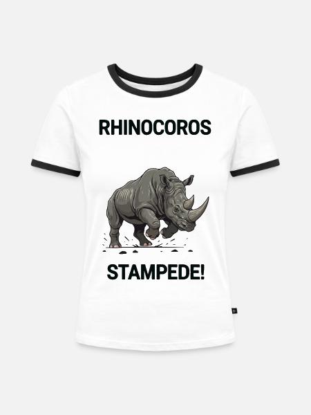 Rhinoceros Stampede Wildangriff - Frauen Kontrast-T-Shirt - Weiß/Schwarz