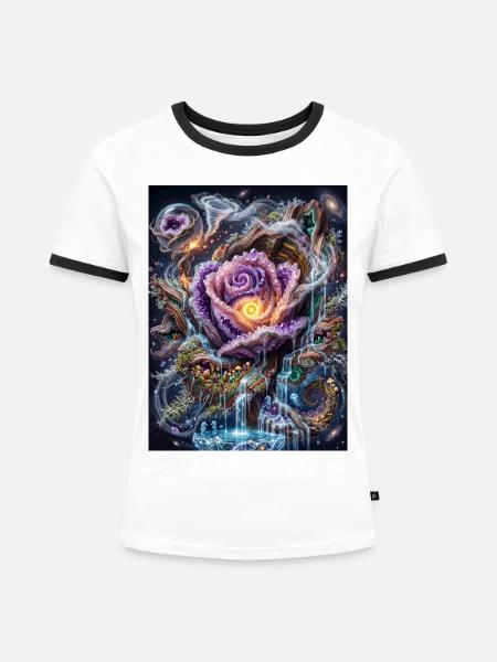 Crystal Rose - Frauen Kontrast-T-Shirt - Weiß/Schwarz