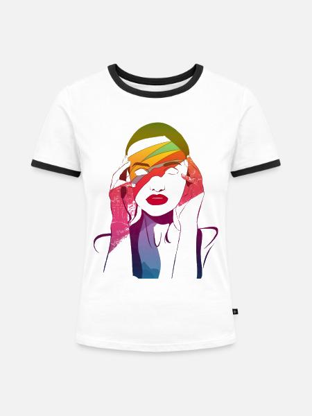 red_lips_project - Frauen Kontrast-T-Shirt - Weiß/Schwarz