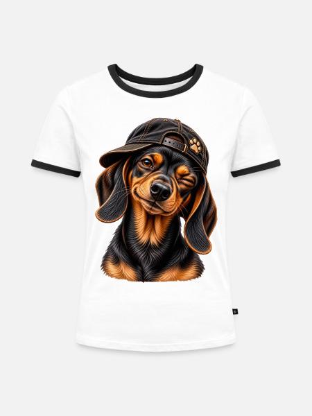 Frecher Dackel – Kleiner Charmeur - Frauen Kontrast-T-Shirt - Weiß/Schwarz