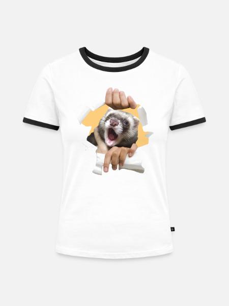 Ein Frettchen zu Hause - Frauen Kontrast-T-Shirt - Weiß/Schwarz