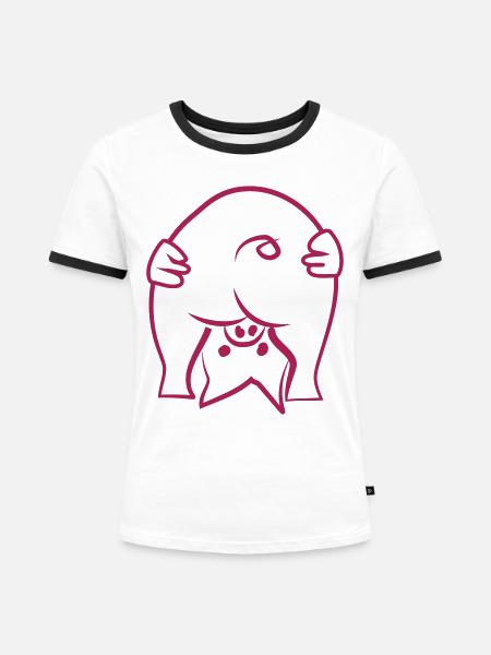 Gebücktes Schwein - Frauen Kontrast-T-Shirt - Weiß/Schwarz